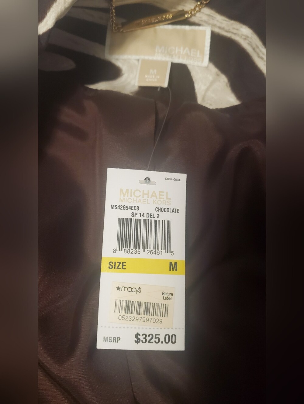 Michael Kors Chocolate Brown Lined Coat with Gold Hardware - Picture 7 of 12